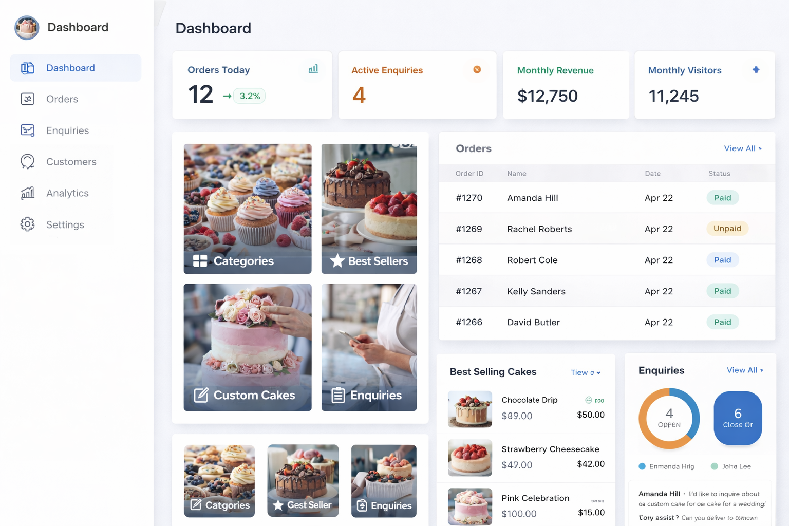Bakery menu and custom cakes