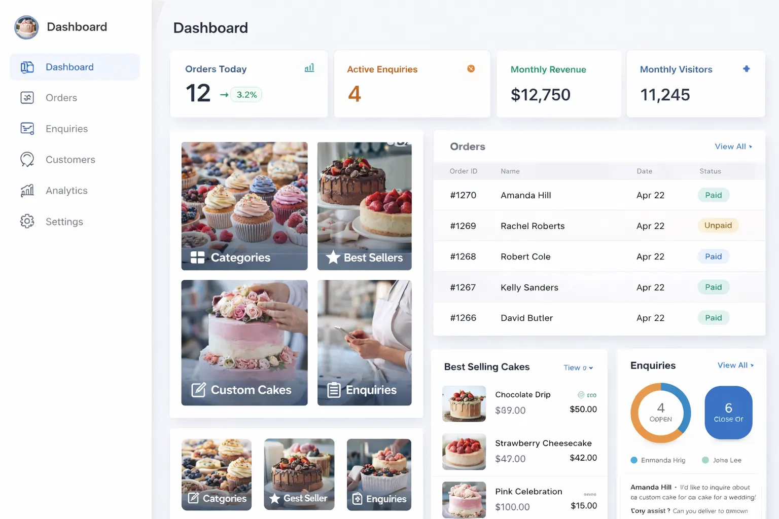 Bakery menu and custom cakes