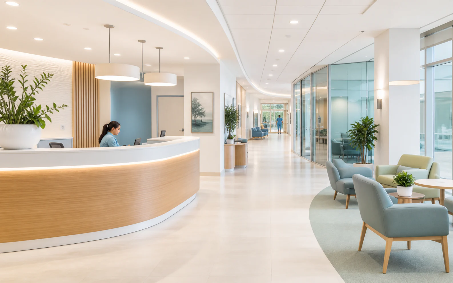 Bright modern clinic reception designed to feel calm and accessible