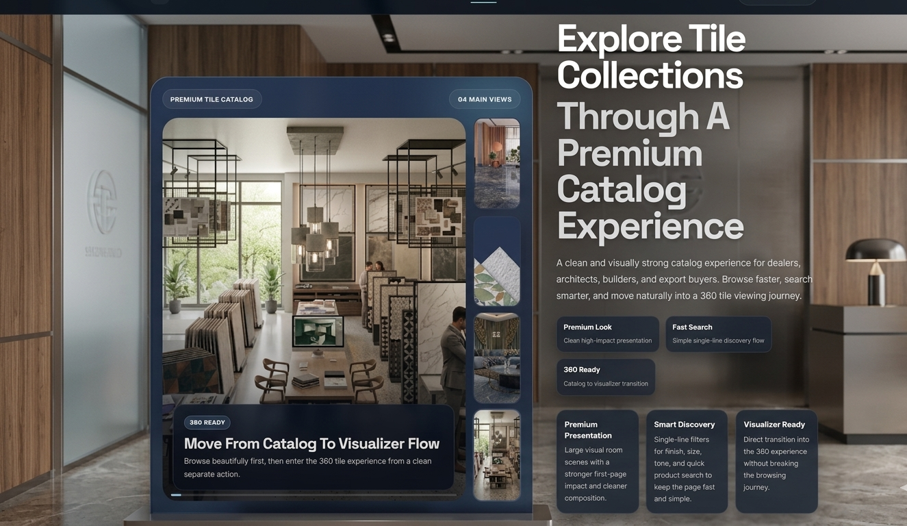 Digital tile catalogue interface with product collections and filters